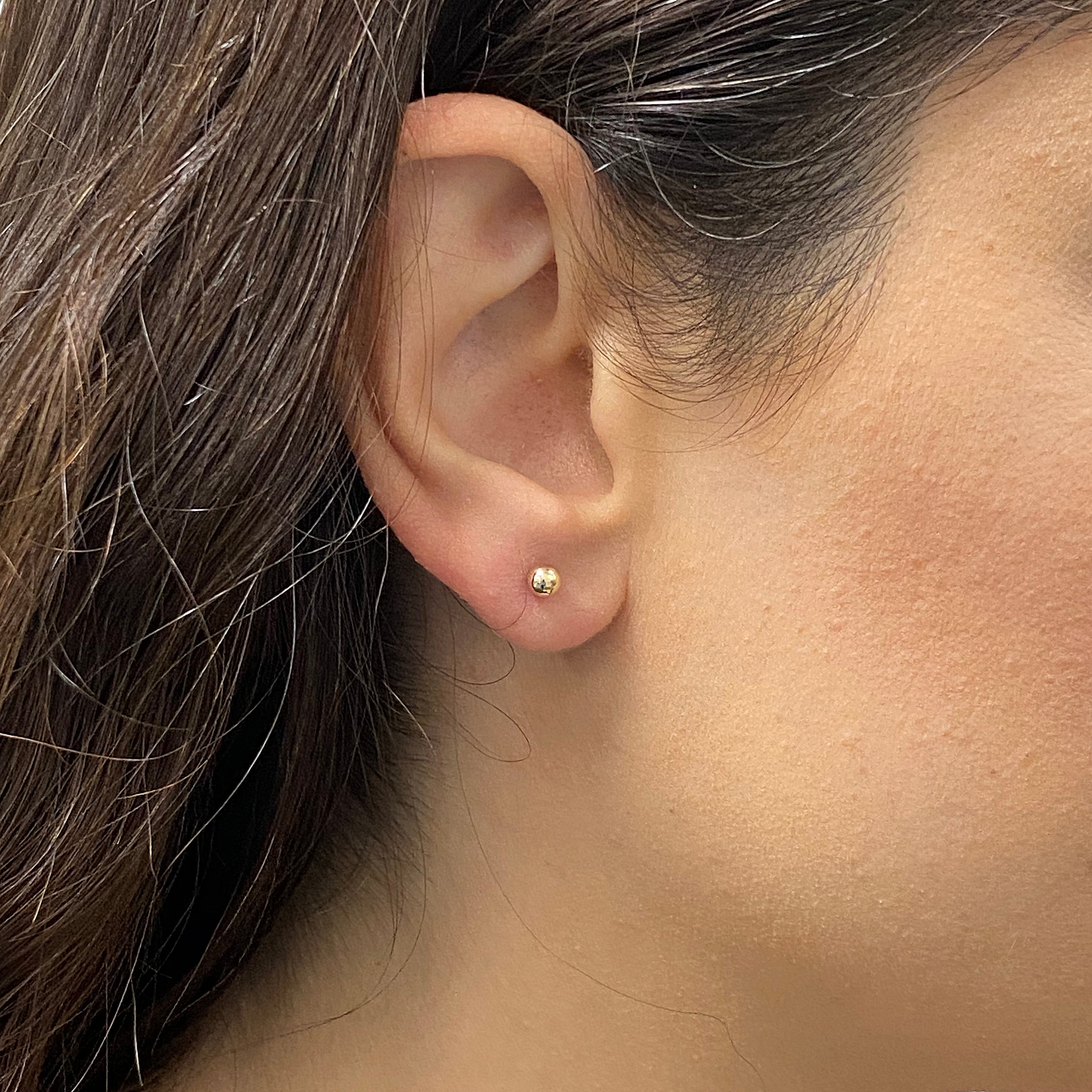 Italian 14k Yellow Gold High Polished Round Bead Ball Stud Earrings 4mm - 4 mm