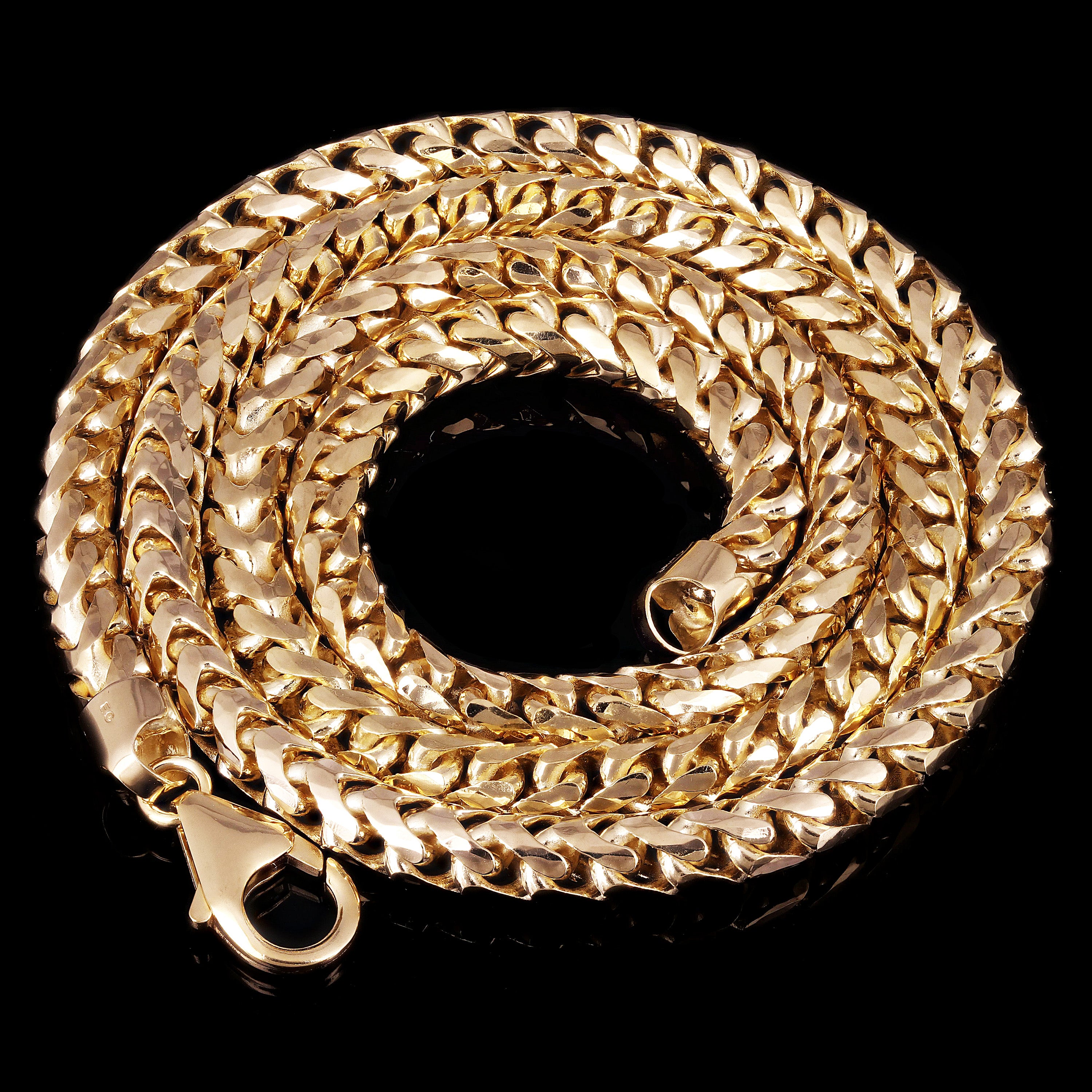 Italian 14k Yellow Gold Solid Diamond Cut Franco Chain Necklace 5.5mm 28" 114.3g - 28" 114.3 grams