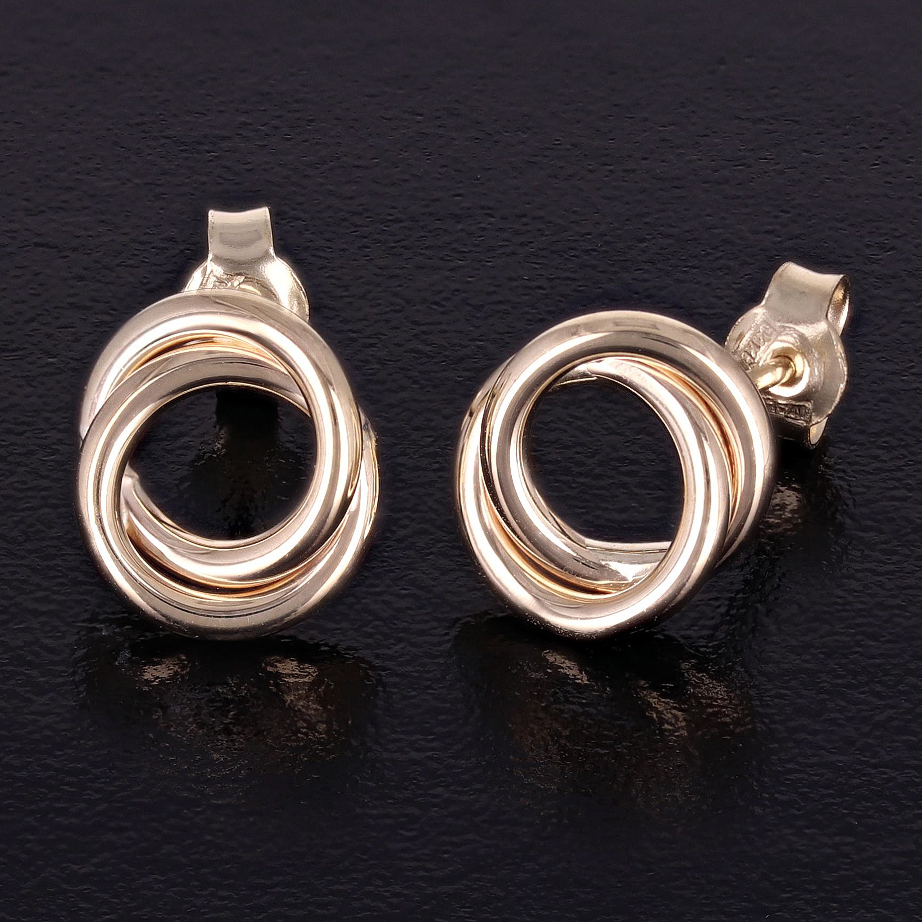 Italian 14k Yellow Gold High Shine Entwined Double Eternity Circle Stud Earrings - Yellow