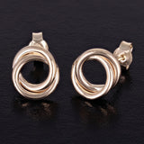 Italian 14k Yellow Gold High Shine Entwined Double Eternity Circle Stud Earrings - Yellow