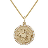 14k Yellow Gold Diamond Zodiac Sign Sagittarius Pendant Necklace 18" - Sagittarius,Yellow
