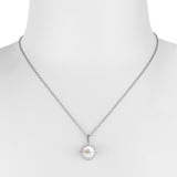 14k White Gold Freshwater Pearl Halo Pendant Necklace 18" with Diamonds