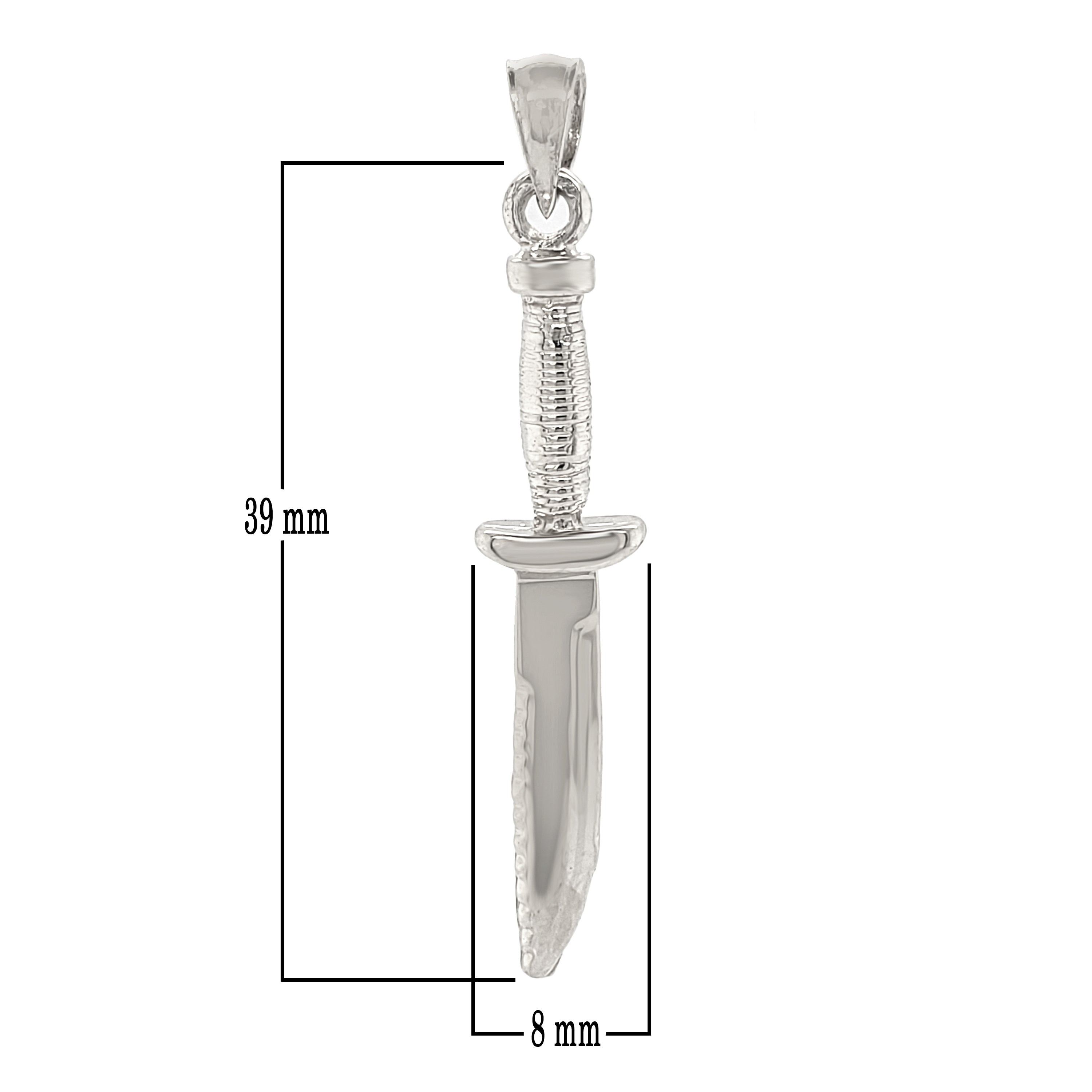 14k White Gold Combat Knife Charm Pendant 1.7" 4 grams - White