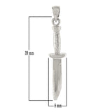 14k White Gold Combat Knife Charm Pendant 1.7" 4 grams - White
