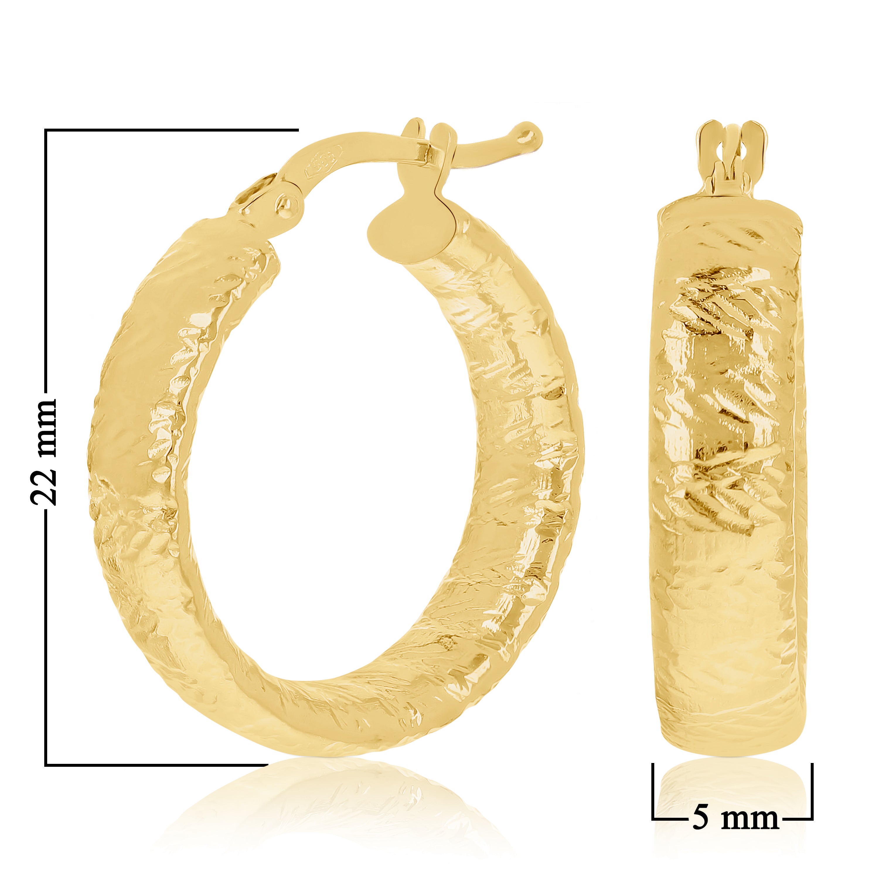Italian 14k Yellow Gold Hollow Faceted Hoop Earrings 22mmx5mm 1.9 grams