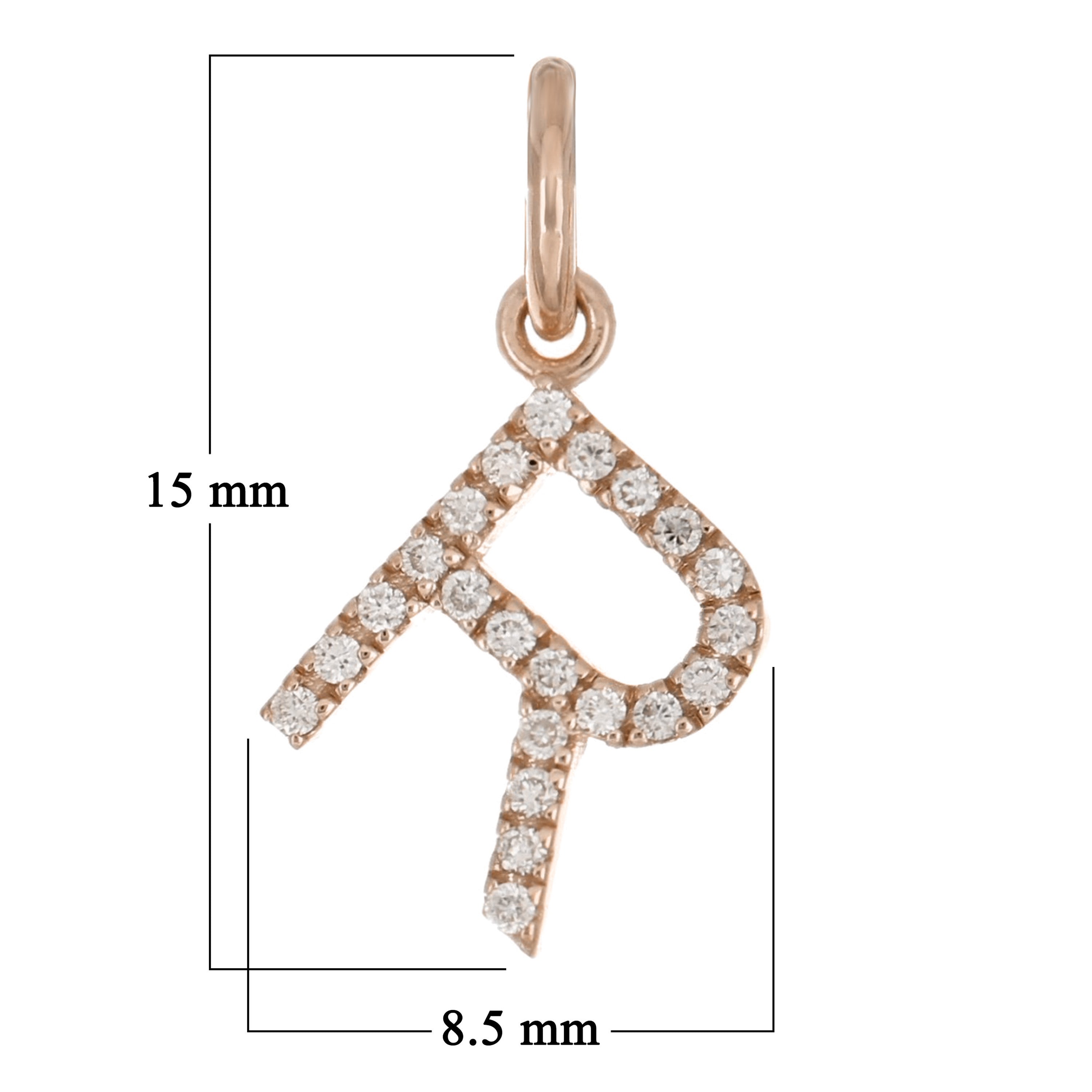 14k Rose Gold Diamond Initial Letter R Charm Pendant - Letter R,Rose