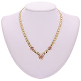 14k Yellow & Rose Gold Leaf Link Necklace with Flowers 17" 6.3mm 19.5 grams