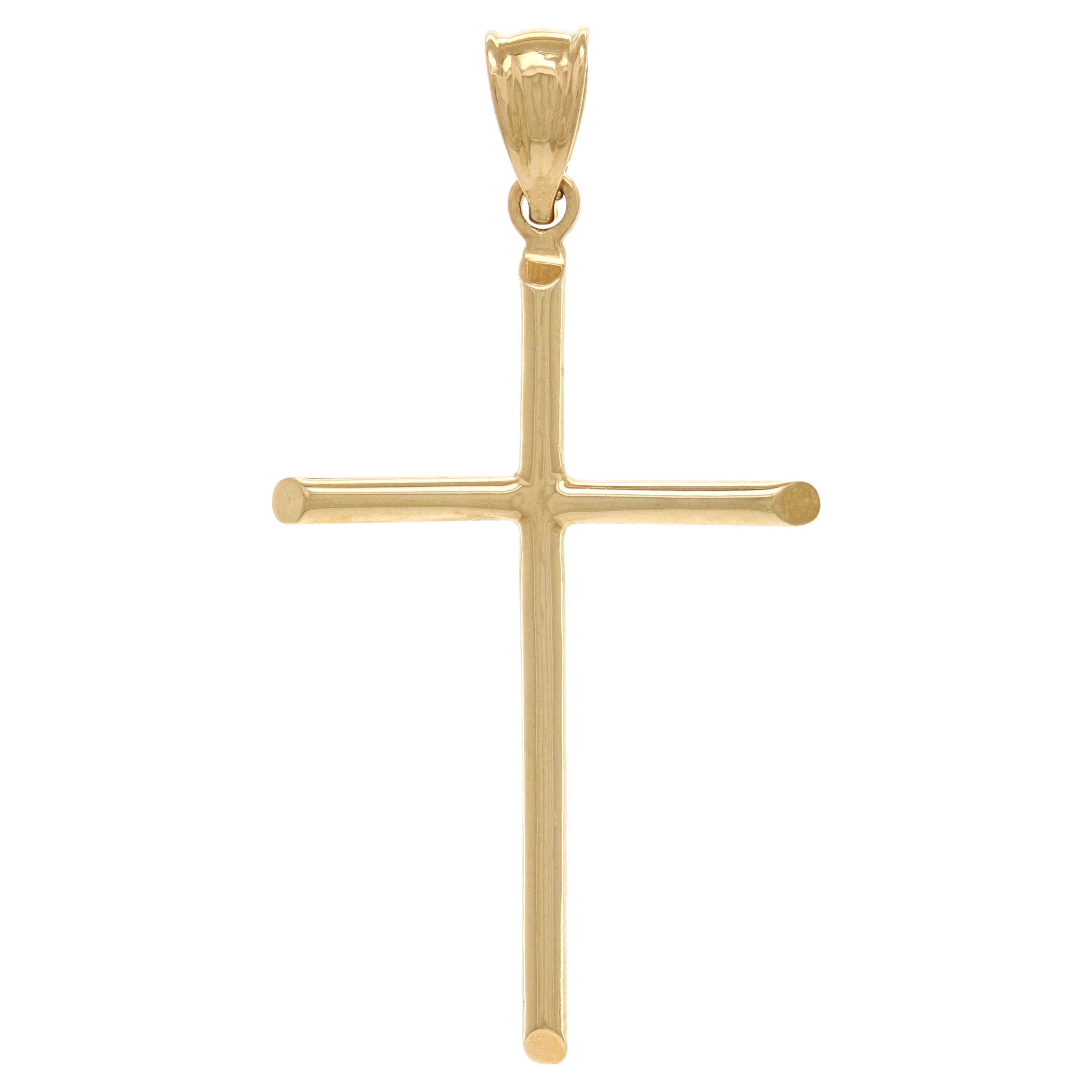 14k Yellow Gold High Polished Plain Cross Religious Charm Pendant 1.95" 4grams