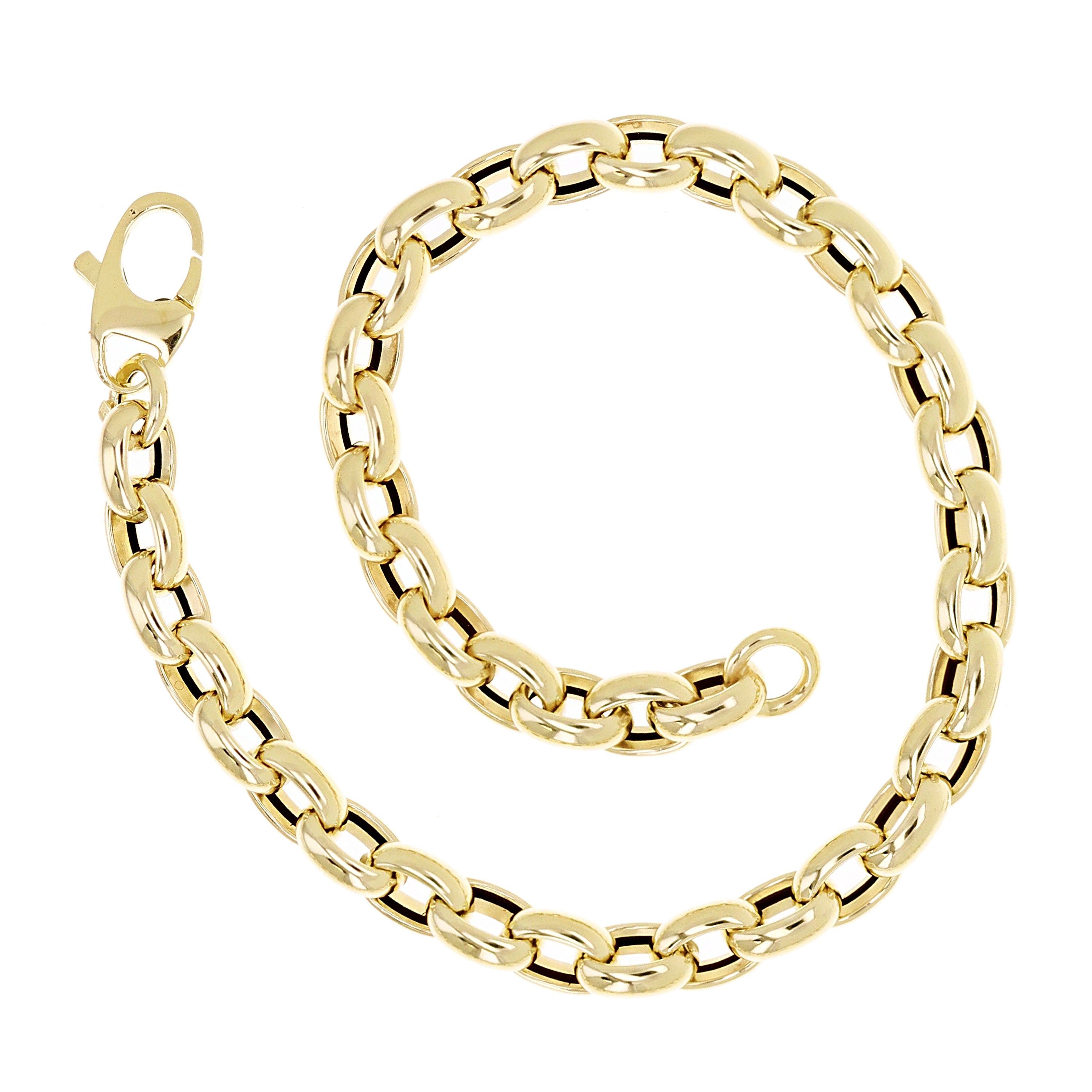 Italian 14k Yellow Gold Oval Rolo Link Chain Charm Bracelet 7.5" 4 grams