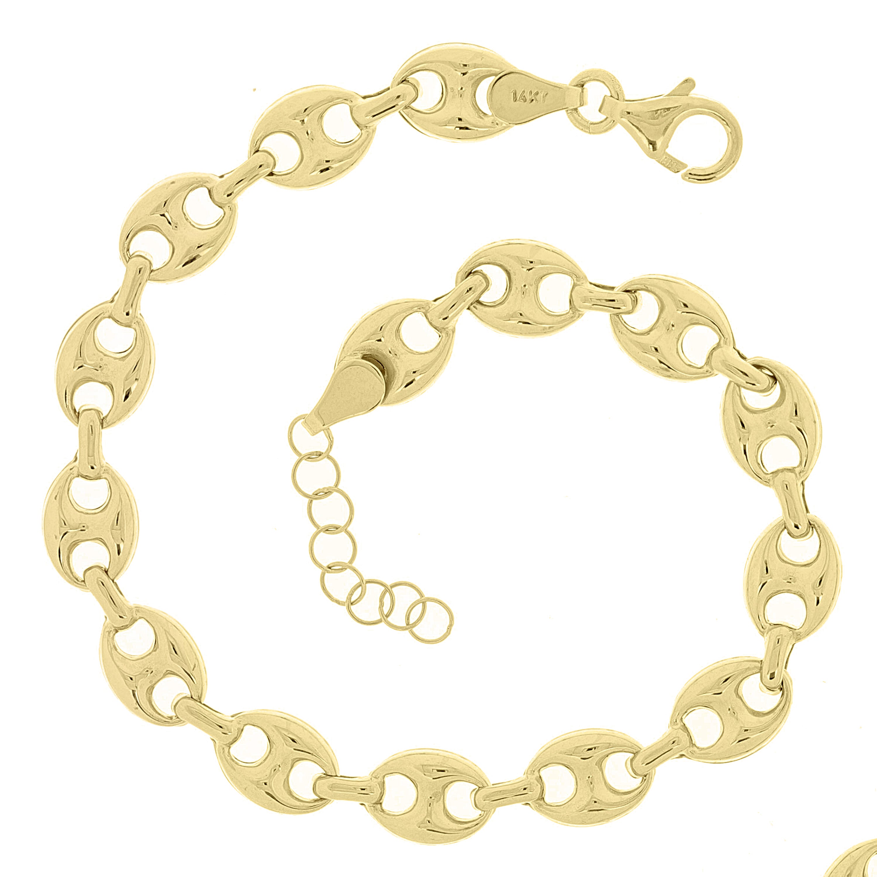 Italian 14k Yellow Gold Puffy Mariner Link Chain Bracelet 8-8.5" 7mm 6.6 grams
