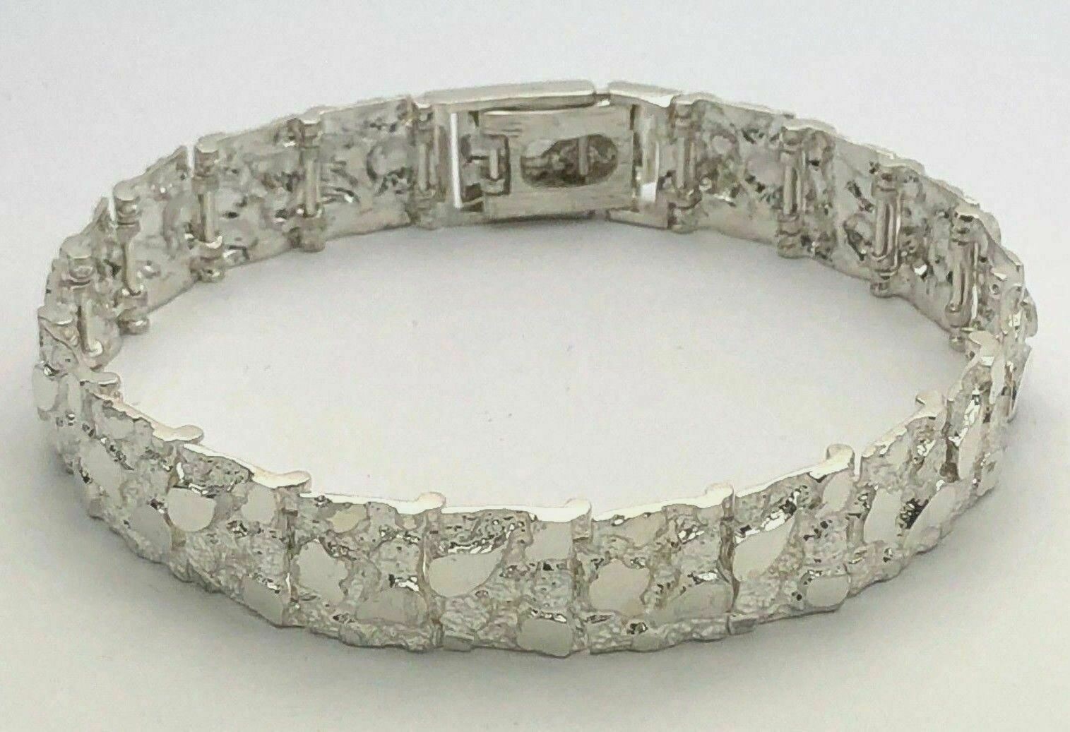 925 Sterling Silver Solid Nugget Bracelet Adjustable 8.5" 12.5mm 30 grams