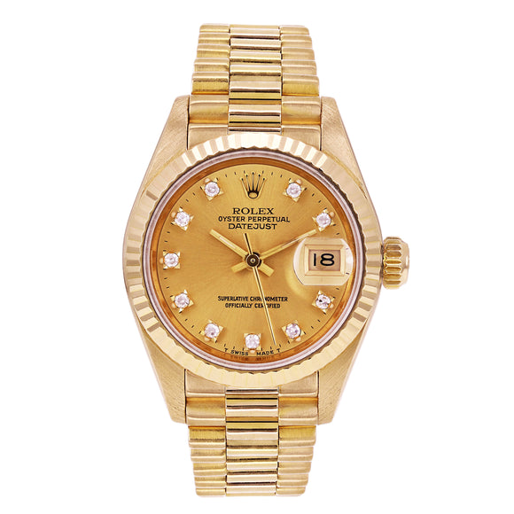 Rolex Ladies Oyster Perpetual Datejust 18k Yellow Gold Diamonds Automatic