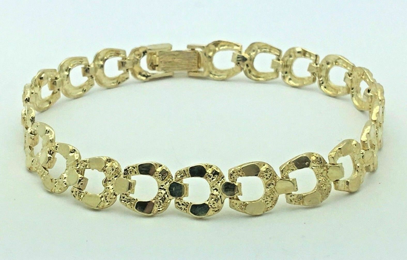 10k Yellow Gold Horse Shoe Nugget Bracelet 7.5" 8mm 10.9 grams