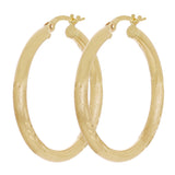 Italain 14k Yellow Gold Polished & Sand Finish Round Hoop Earrings 1.2" 3mm 2.4g