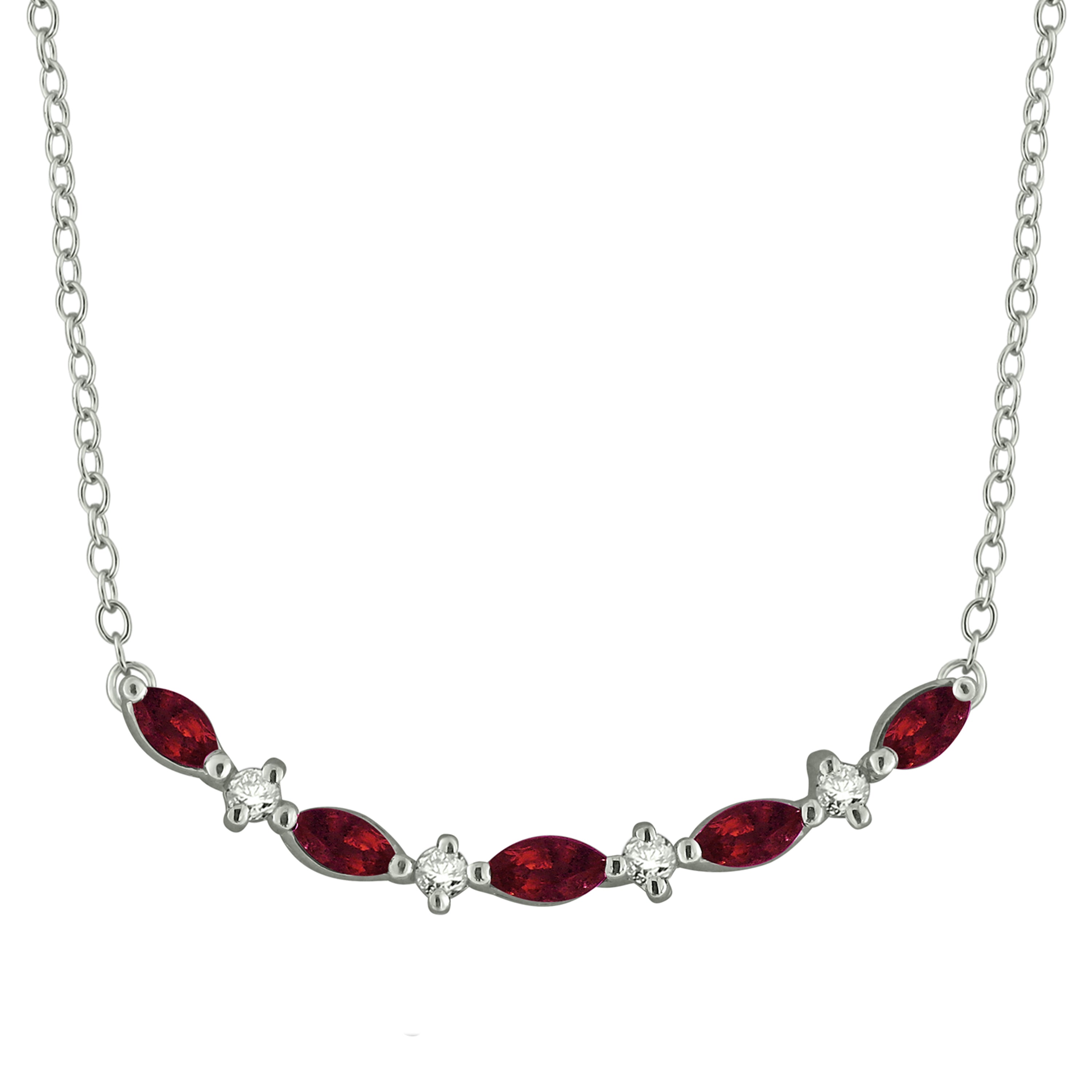 14k White Gold Diamond and Ruby Necklace 18" - Ruby