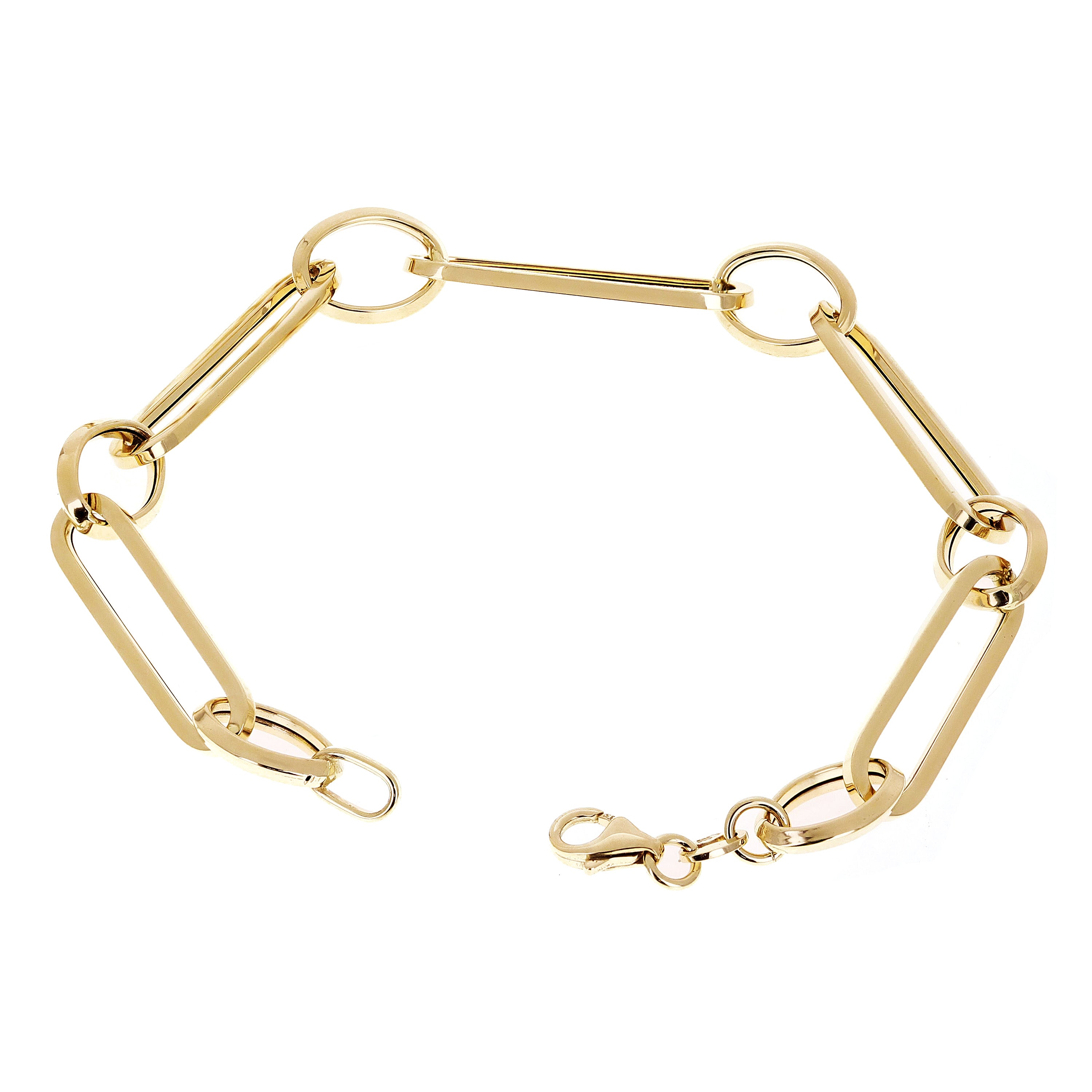 Italian 14k Yellow Gold Hollow Oval & Paper Clip Chain Bracelet 7.75" 3.8 grams