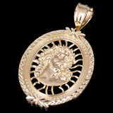 14k Yellow Gold Face of Jesus Christ Oval Charm Pendant 2.3" 11.4 grams