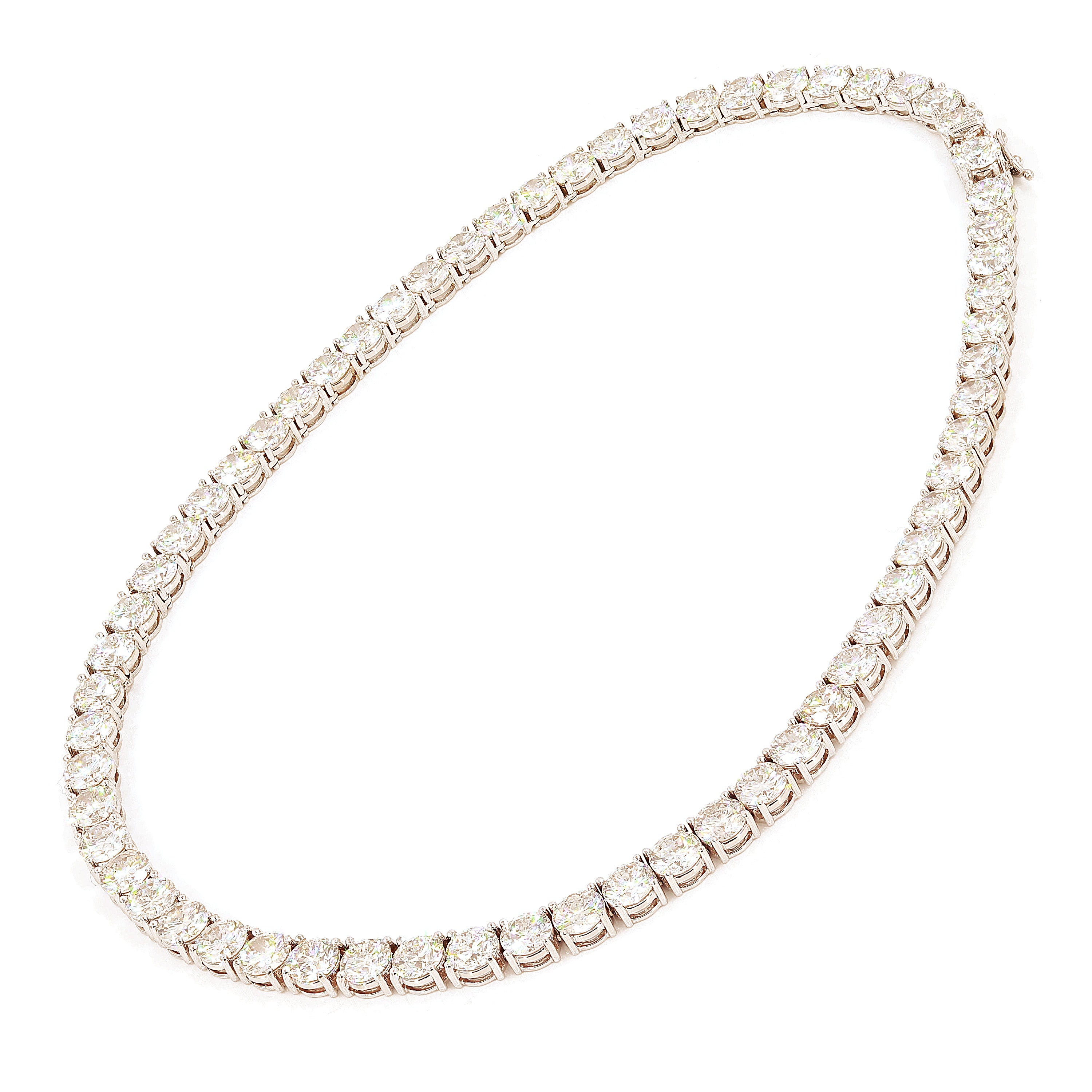 14k White Gold 63 Round 74.66 CTW Lab-Grown Diamond Tennis Necklace 17" 7mm 62.1 grams