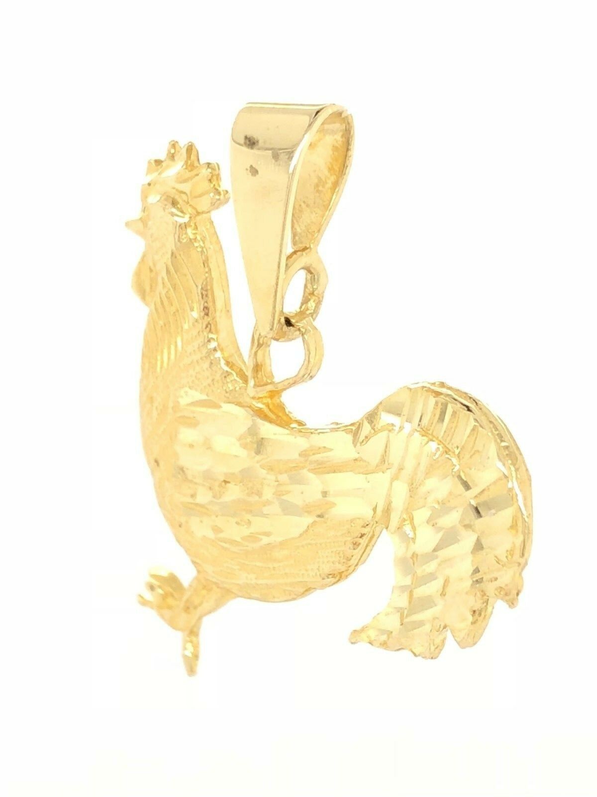 14k Yellow Gold Diamond Cut Cock Chicken Bird Rooster Charm Pendant 1.1" 3 grams
