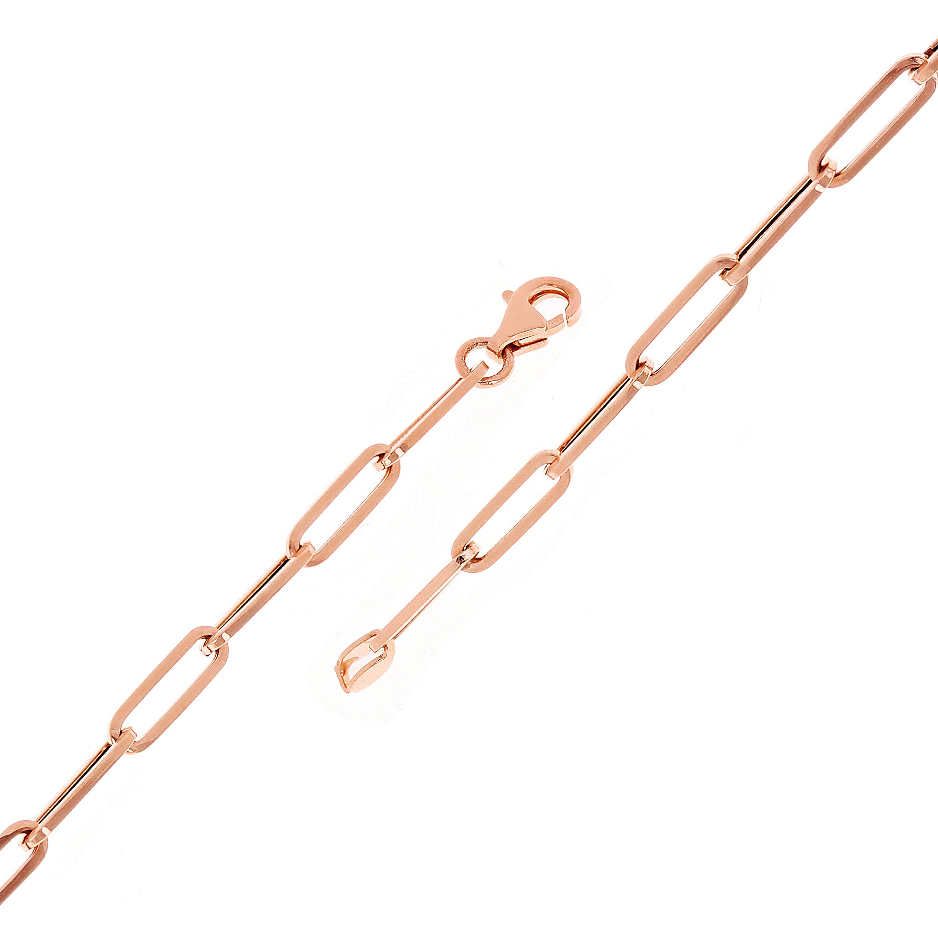 Italian 14k Rose Gold Hollow Paper Clip Links Bracelet 8" 3.1mm 1.6 grams - Rose,8"