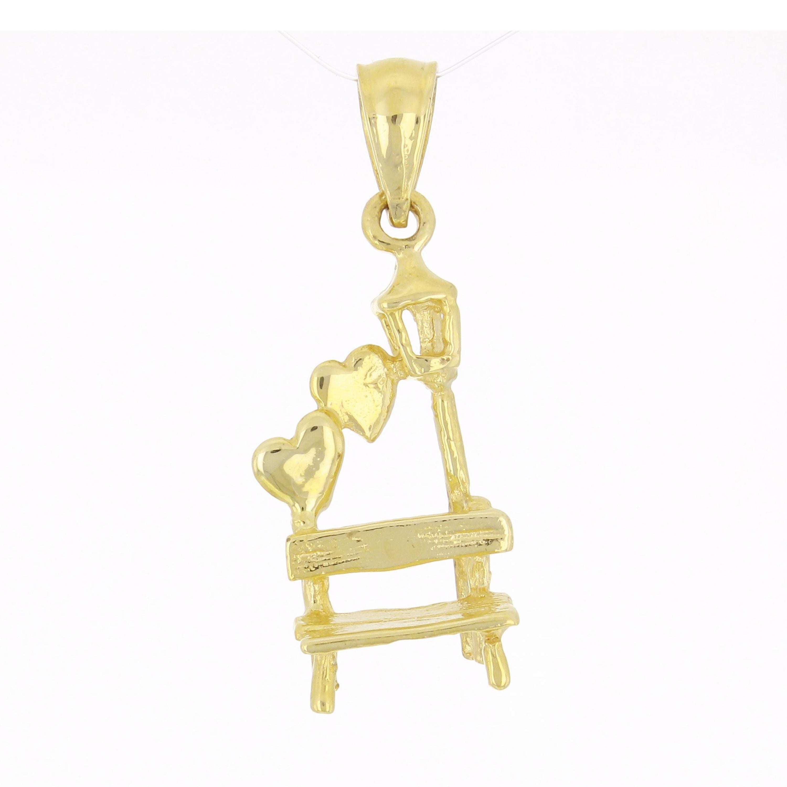 14k Yellow White or Rose Gold 3D Heart Love Seat Charm Pendant