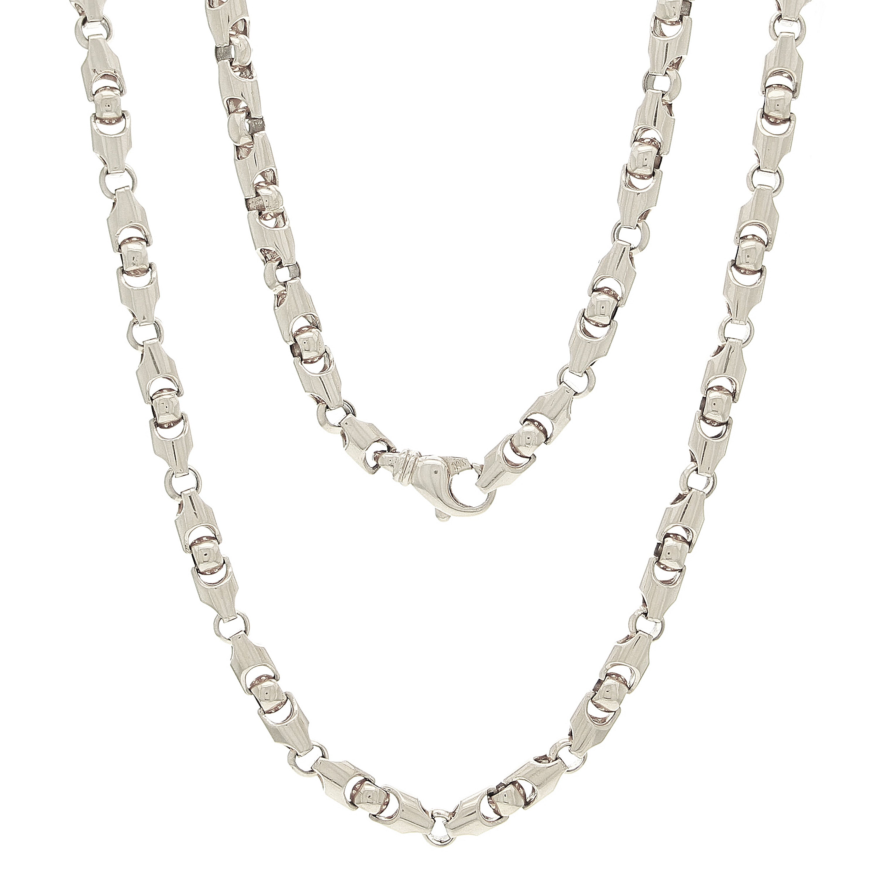 10k White Gold Solid Heavy Bullet Style Link Chain Necklace 20" 6mm 63.9 grams - White,20"