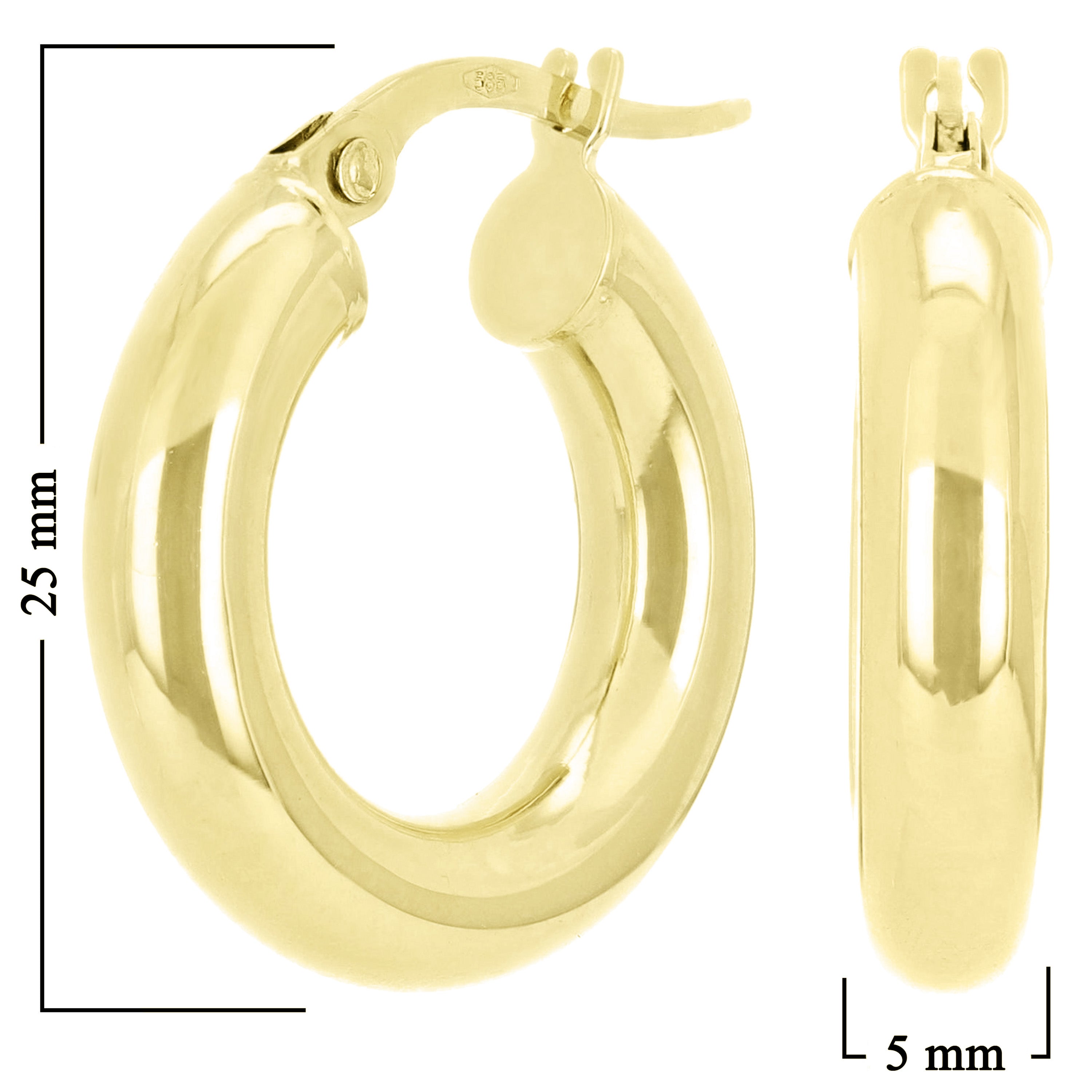 Italian 14k Yellow Gold High Polished Round Hoop Earrings 25mm x 5mm 3.5 grams