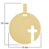 Italian 14k Yellow Gold Cross Cut Out Disc Religious Charm Pendant 0.8 grams - Large