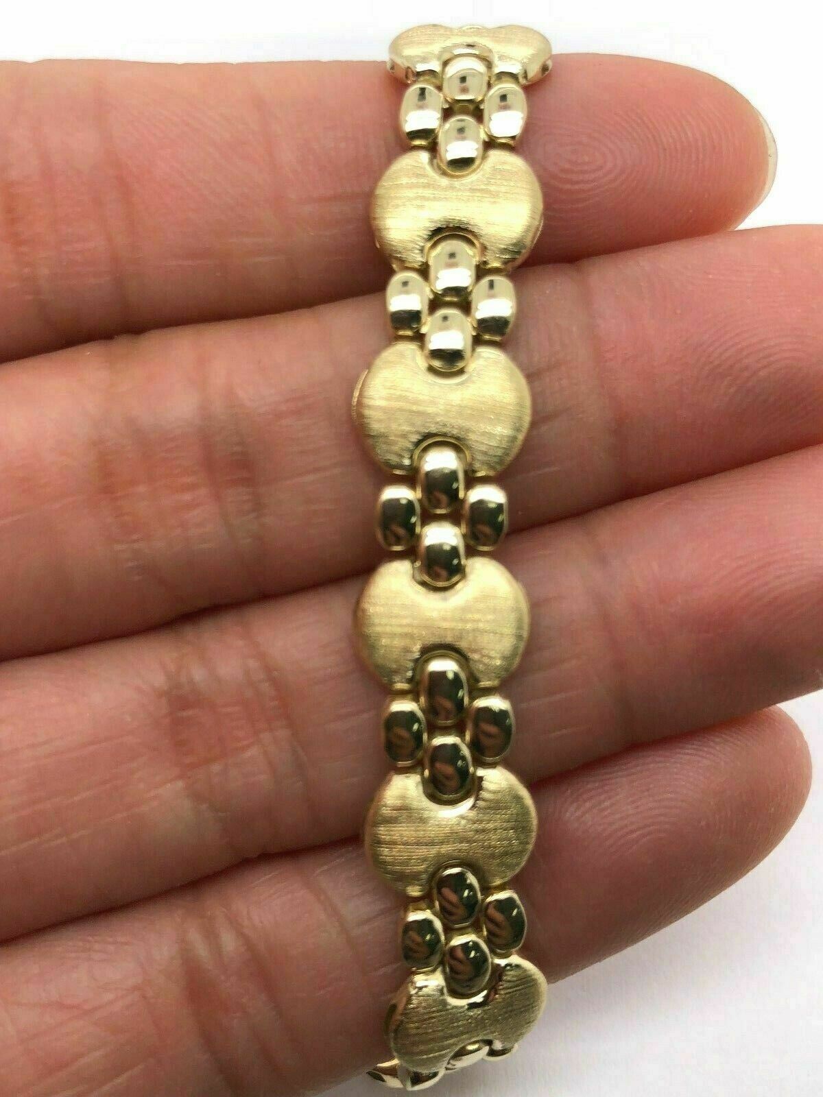 14k Yellow Gold Satin Finish Fancy Link Bracelet 7.75" 9.5mm 17 grams