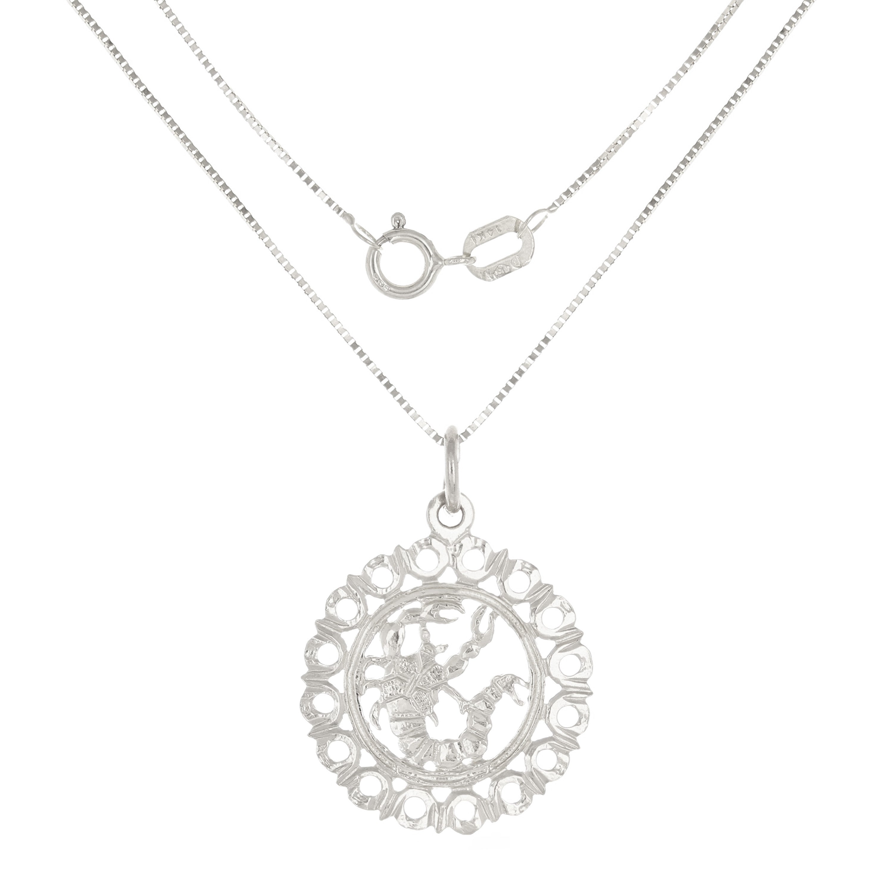 14k White Gold Zodiac Sign Scorpio Pendant Necklace 18" - Scorpio,White