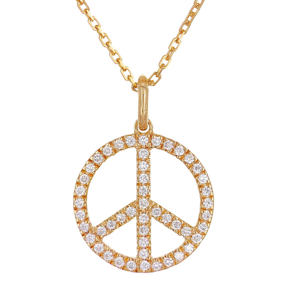 14k Rose Gold Diamond Peace Sign Pendant Necklace 18