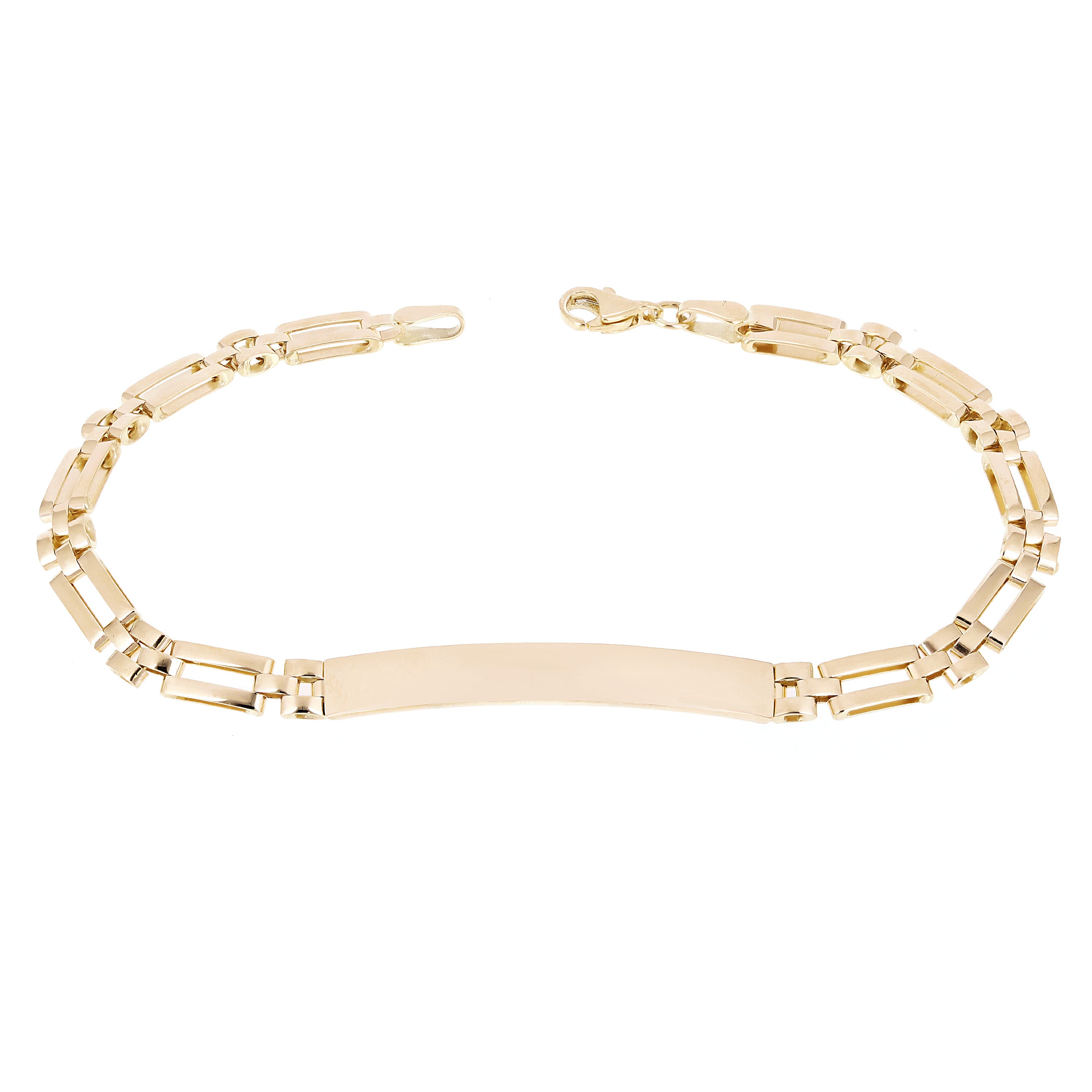 Italian 14k Yellow Gold Engravable Rectangle Link ID Bracelet 8.25" 5mm 7.2grams
