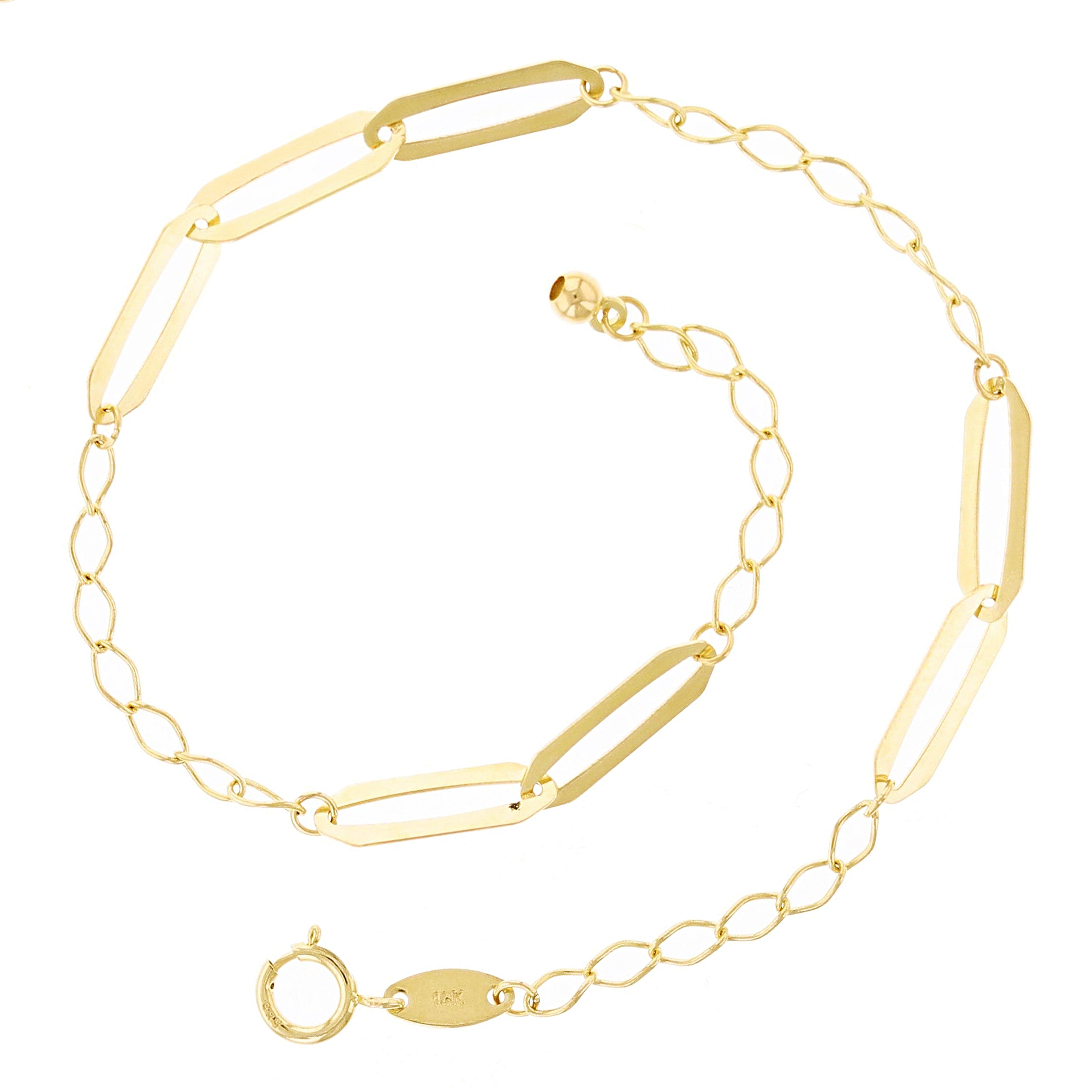 Italian 14k Yellow Gold Flat Oval Paper Clip Links Bracelet 7" 1.3 grams