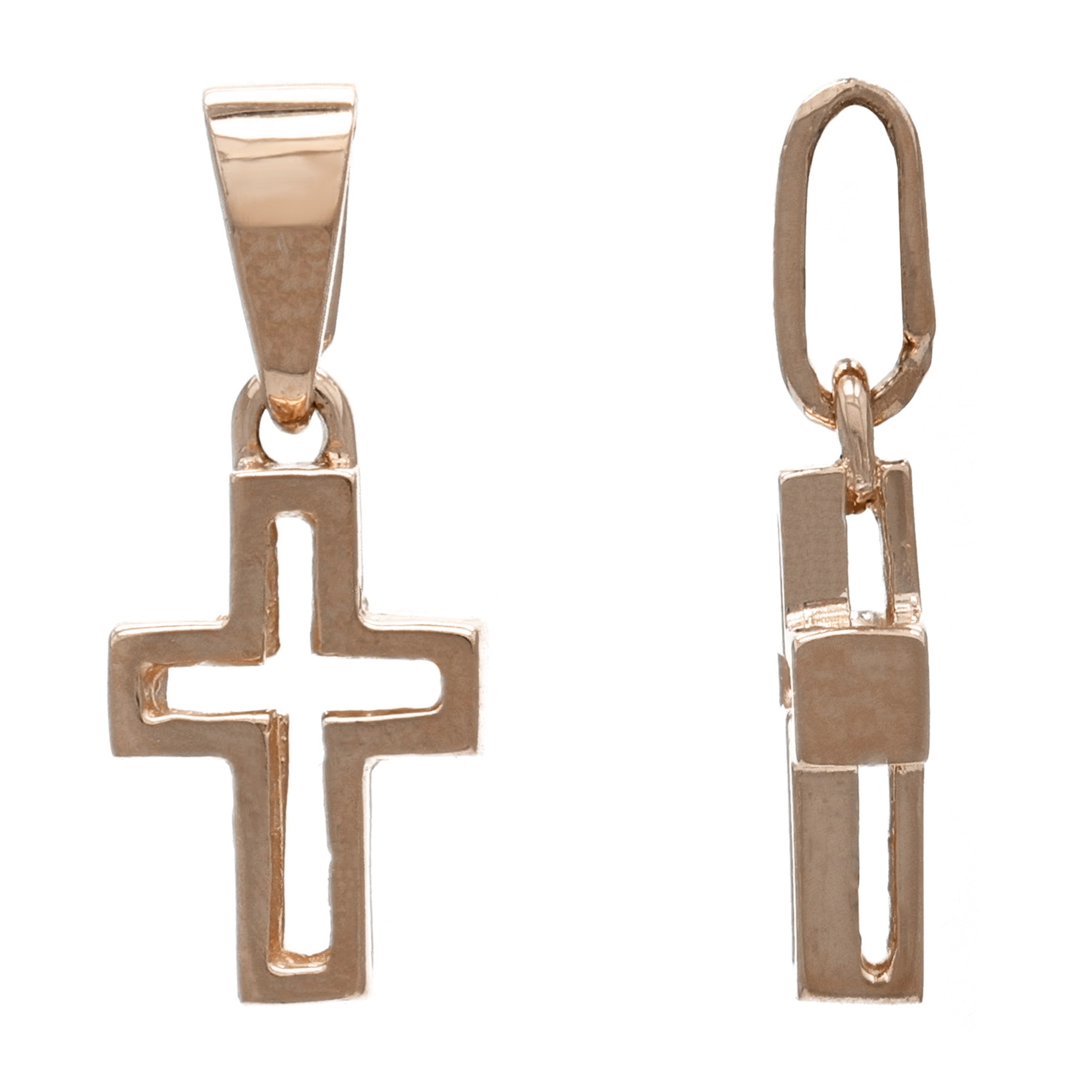 14k Rose Gold Double Sided Open Cross Religious Charm Pendant 1.2 grams - Rose