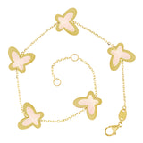 Italian 14k Yellow Gold Pearl BUTTERFLY Charm Station Bracelet 7.5" 11.5mm 3.2 grams