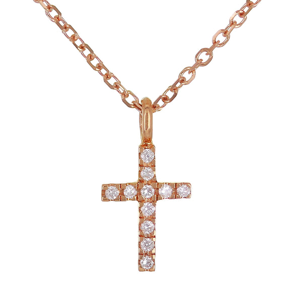 14k Rose Gold 0.04ctw Diamond Cross Pendant Small Religious Charm - Rose
