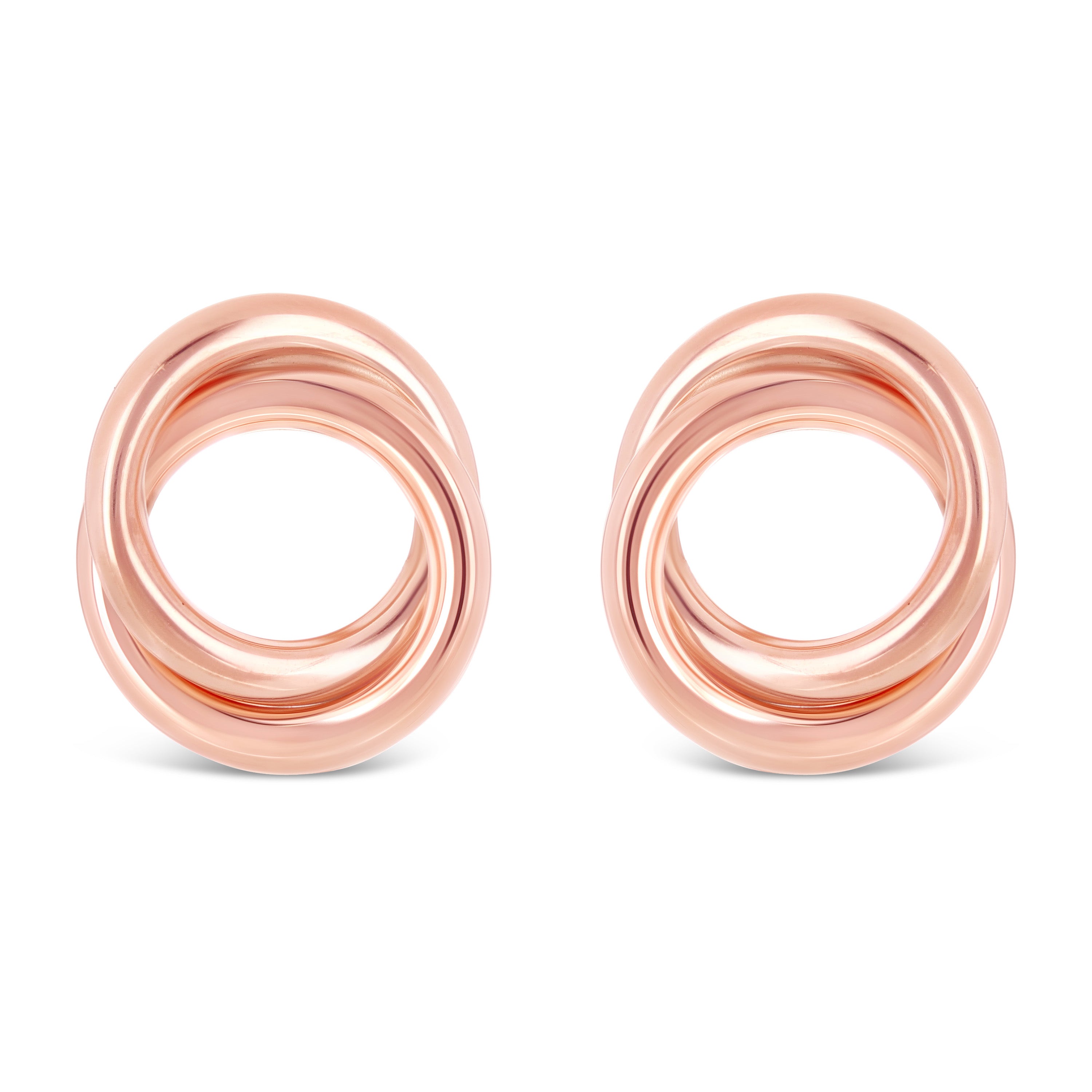 Italian 14k Rose Gold Shiny Modern Petite Double Eternity Circle Stud Earrings - Rose