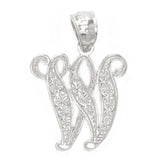 14k White Gold Initial Letter W Alphabet Charm Pendant - Letter W,White