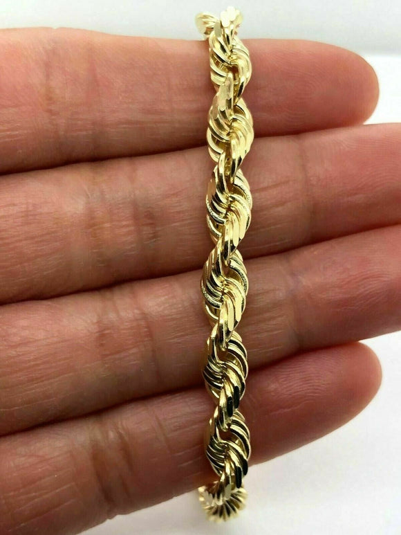 14k Yellow Gold Diamond Cut Rope Chain Bracelet 8