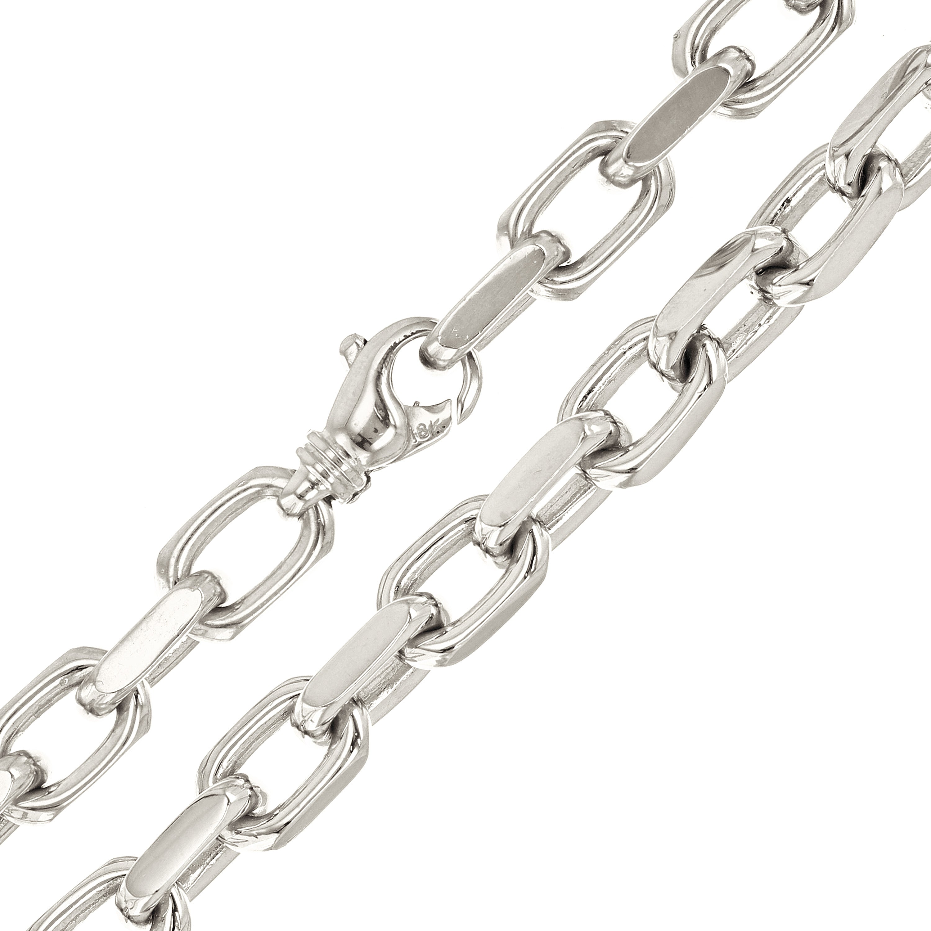 18k White Gold Solid Handmade Link Chain Necklace 22" 8.5mm 158 grams - White,22"