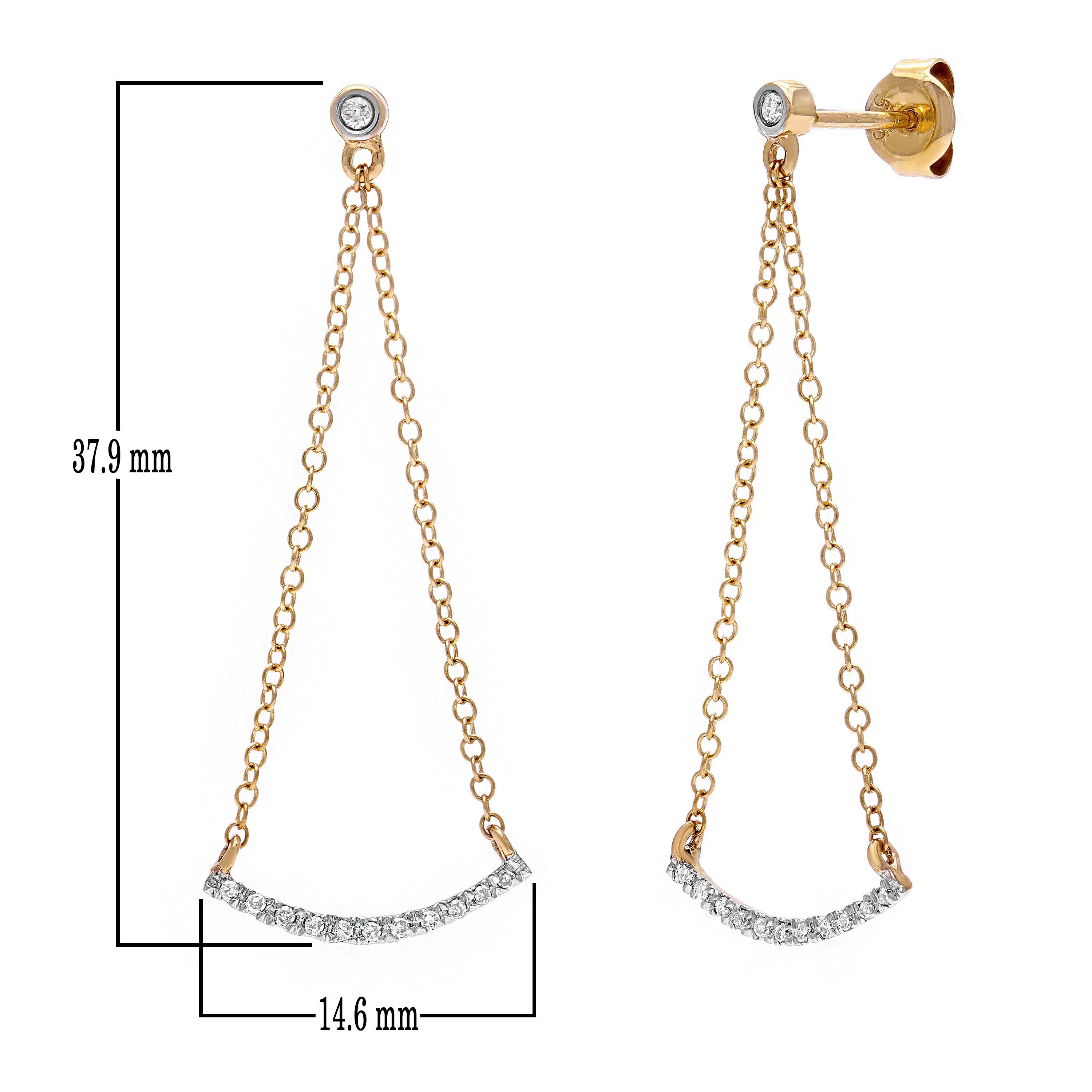 14k Yellow Gold 0.15ctw Diamond Chain Dangle Swing Earrings