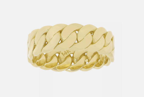 14k Yellow Gold Miami Cuban Ring Curb Link Band 6.7mm Ring Sizes 6-12