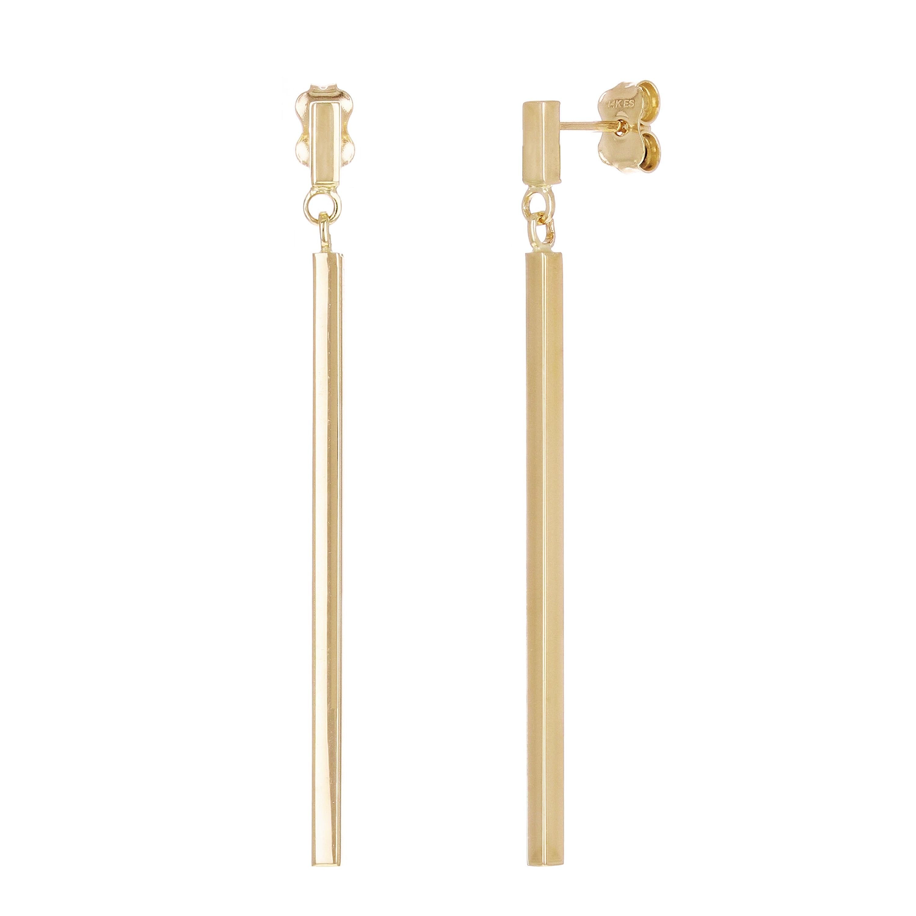 Italian 14k Yellow Gold Vertical Bar Dangle Drop Earrings 2" 2mm 2 grams - Bar Dangle 2"