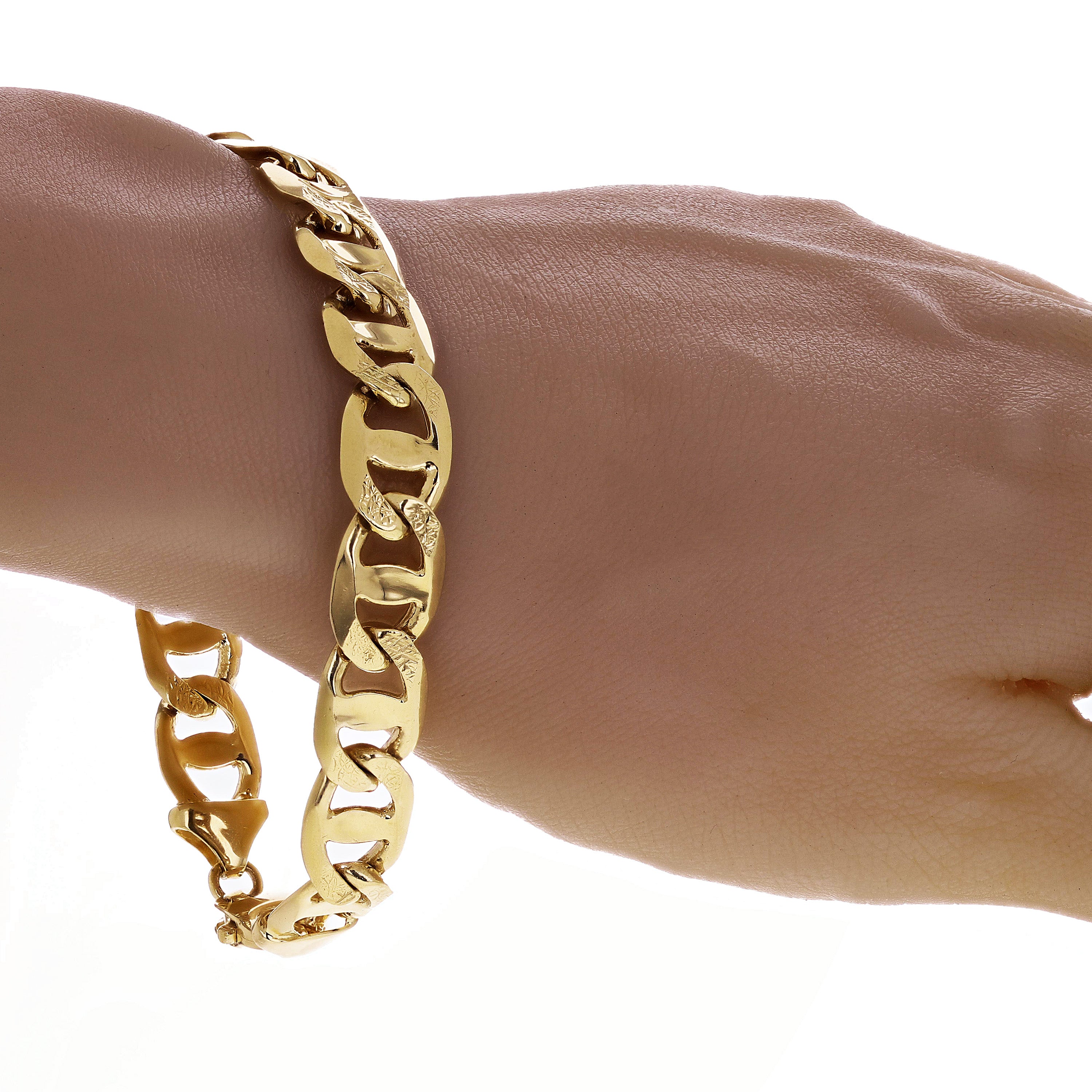 14k Yellow Gold Concave Mariner Gucci Chain Bracelet 7" 11mm 27.4 grams - 7"