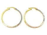 14k Tri Color Gold Hollow Round Hoop Loop Earrings 1.3" 1.9mm 2.7 grams
