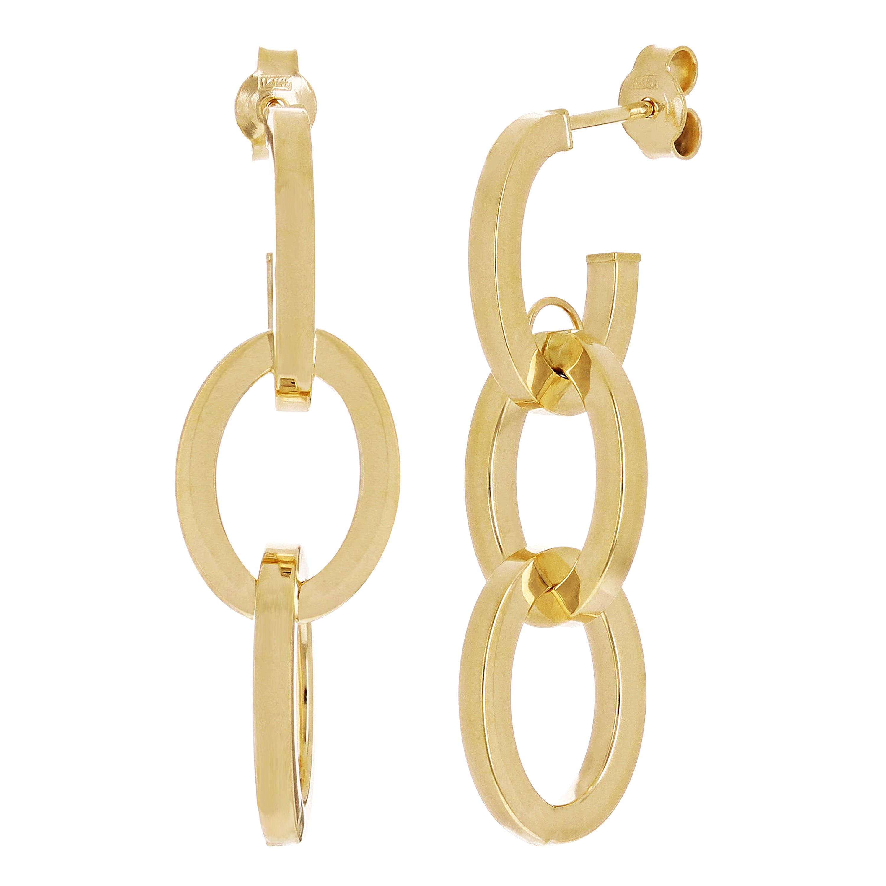 Italian 14kt Yellow Gold Hollow Triple Oval Hoop Drop Earrings 1.4" 2.5 grams