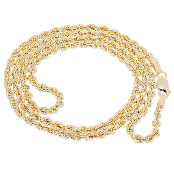 14k Yellow Gold Solid Diamond Cut Rope Chain Necklace 22