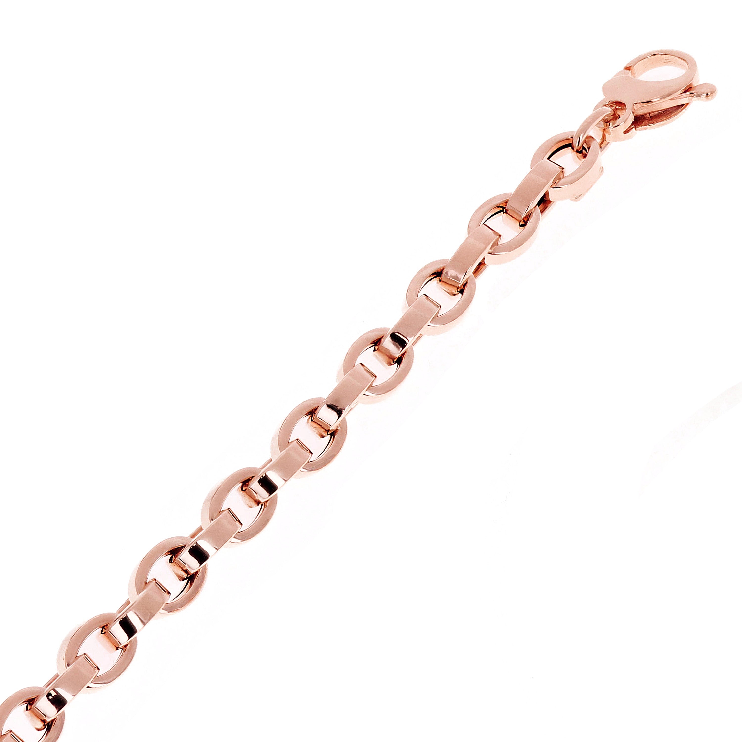 Italian 14k Rose Gold Hollow Oval Links Chain Bracelet 8" 5.4mm 5 grams