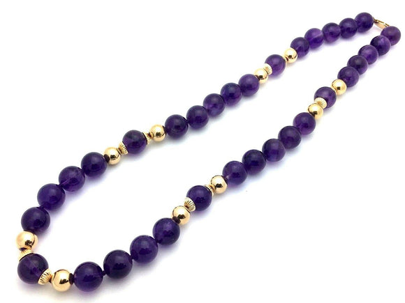 14k Yellow Gold Round Balls Amethyst Necklace 21.5