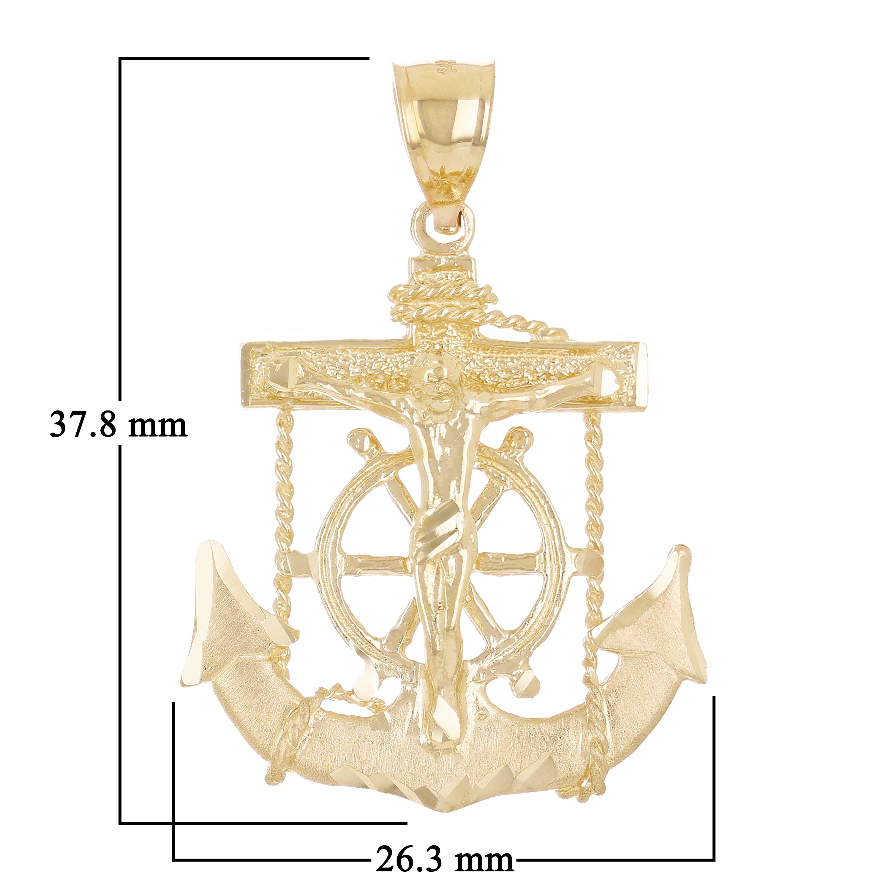14k Yellow Gold Jesus Christ  Cross Anchor Ship Mariners Pendant 1.5" 5.1 grams